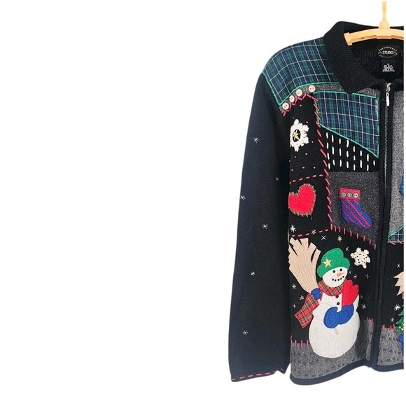 Designer Originals Studio Zip Up Knit Sweater Size 1X Holiday Ugly Sweater - Picture 4 of 8
